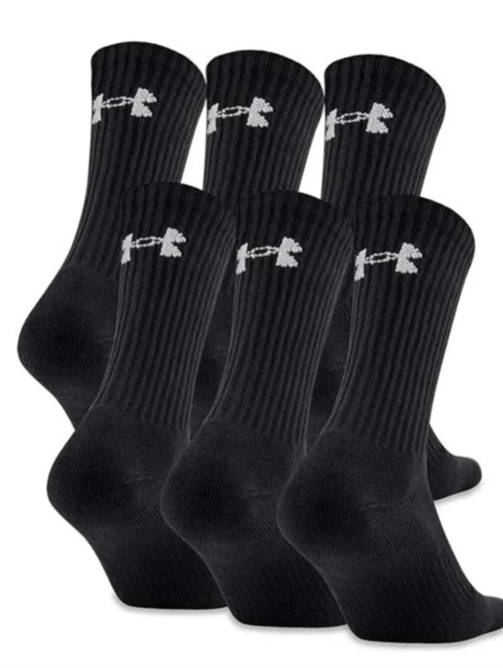 Under Armour Black Crew Athletic Socks with White Logo (6 Pack)